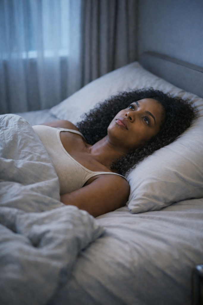 mulher acordada de madrugada olhando o teto